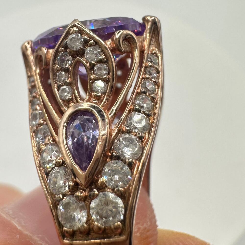 PAJ 925 sterling silver rose gold pink purple cubic zirconia CZ ring size 7.5 - Picture 7 of 8